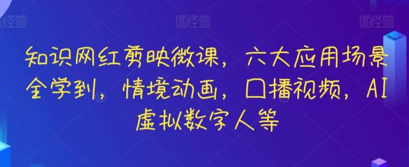 知识网红剪映微课，六大应用场景全学到，情境动画，囗播视频，AI虚拟数字人等|无忧资源社