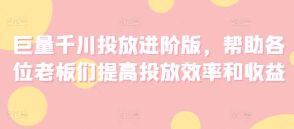 巨量千川投放进阶版，帮助各位老板们提高投放效率和收益|无忧资源社