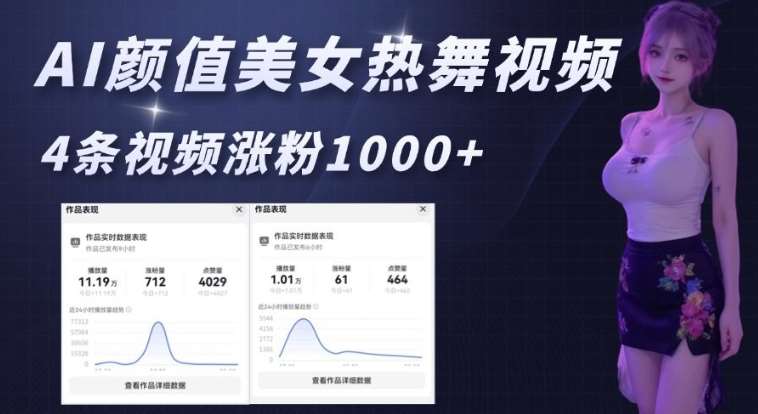 AI颜值美女热舞视频，4条视频涨粉1000+，实测6分钟一条|无忧资源社