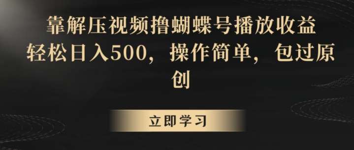 靠解压视频撸蝴蝶号播放收益，轻松日入500，操作简单，包过原创【揭秘】|无忧资源社