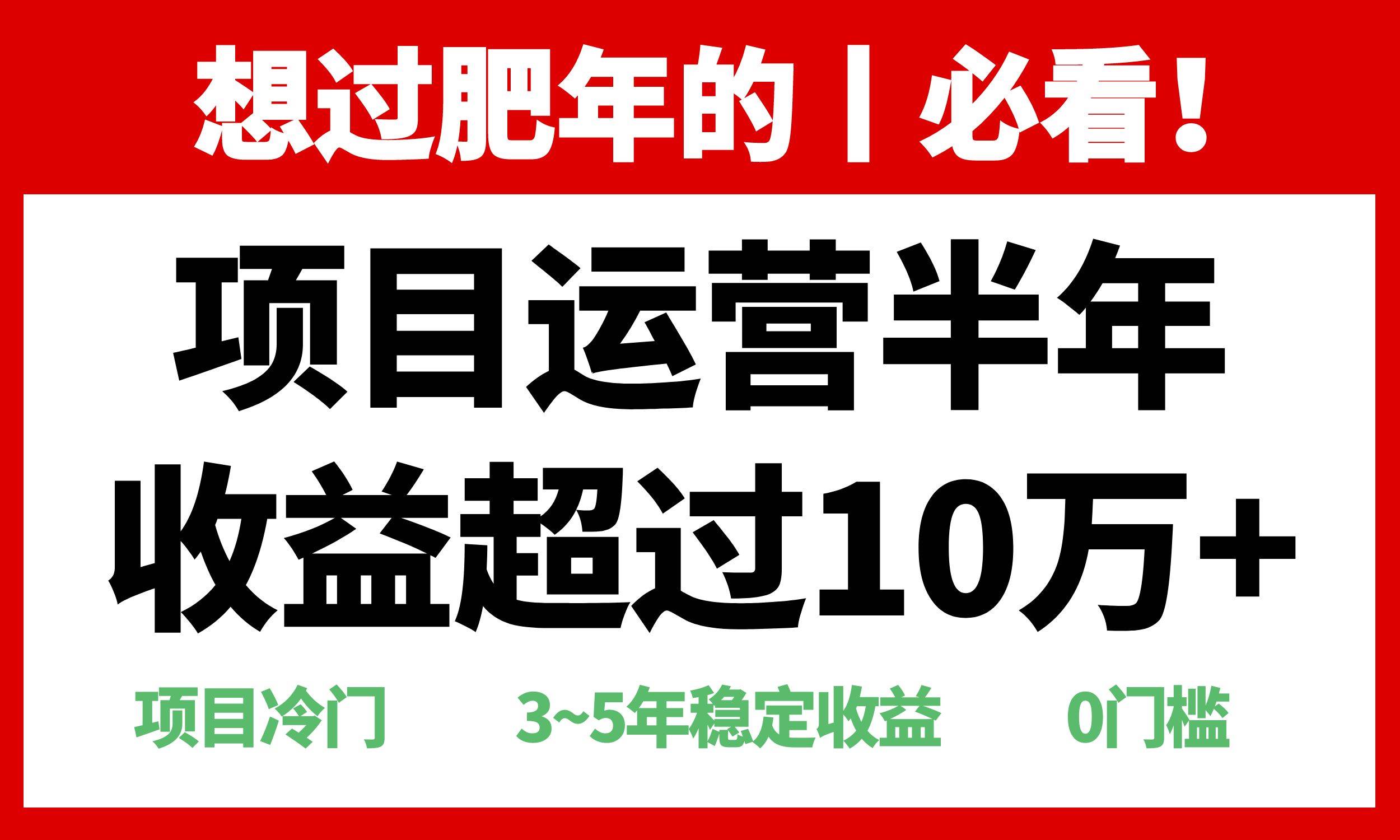 (13663期)年前过肥年的必看的超冷门项目,半年收益超过10万+,|无忧资源社