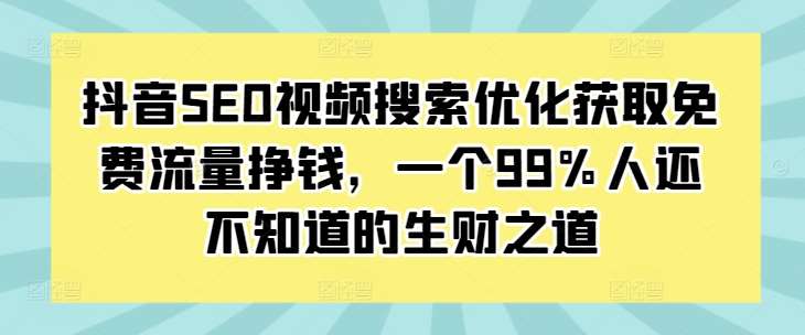 抖音SEO视频搜索优化获取免费流量挣钱，一个99%人还不知道的生财之道|无忧资源社