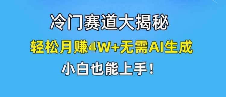 冷门赛道大揭秘，轻松月赚1W+无需AI生成，小白也能上手【揭秘】|无忧资源社