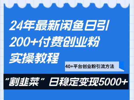 24年最新闲鱼日引200+付费创业粉，割韭菜每天5000+收益实操教程！|无忧资源社