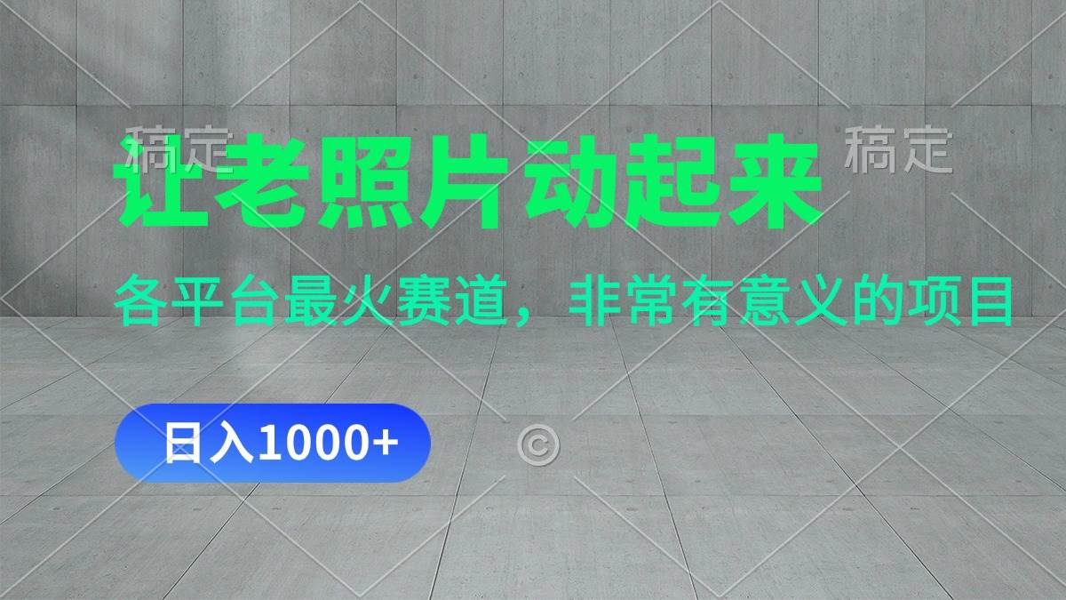（11671期）让老照片动起来，一天变现1000+，各平台最火赛道，看完就会|无忧资源社