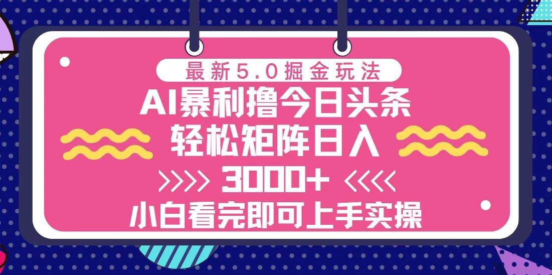 （13398期）今日头条最新5.0掘金玩法，轻松矩阵日入3000+|无忧资源社