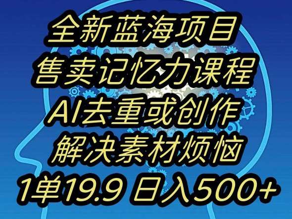 蓝海项目记忆力提升，AI去重，一单19.9日入500+【揭秘】|无忧资源社