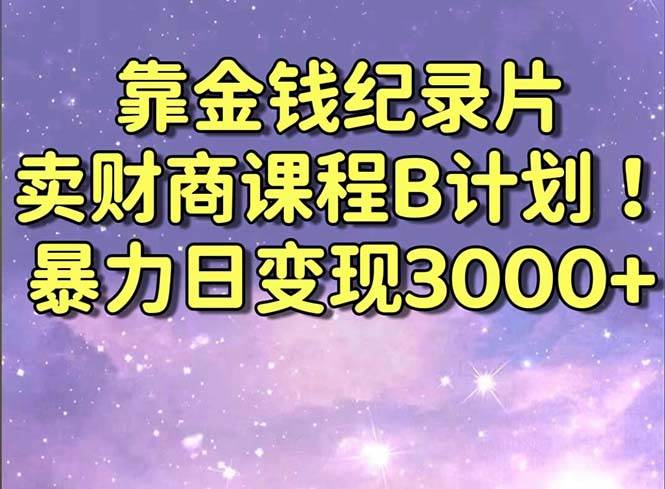 （8944期）靠金钱纪录片卖财商课程B计划！暴力日变现3000+，喂饭式干货教程！|无忧资源社