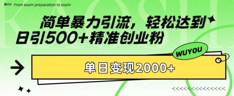 简单暴力引流，轻松达到日引500+精准创业粉，单日变现2k【揭秘】|无忧资源社