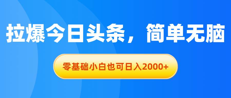 （11077期）拉爆今日头条，简单无脑，零基础小白也可日入2000+|无忧资源社