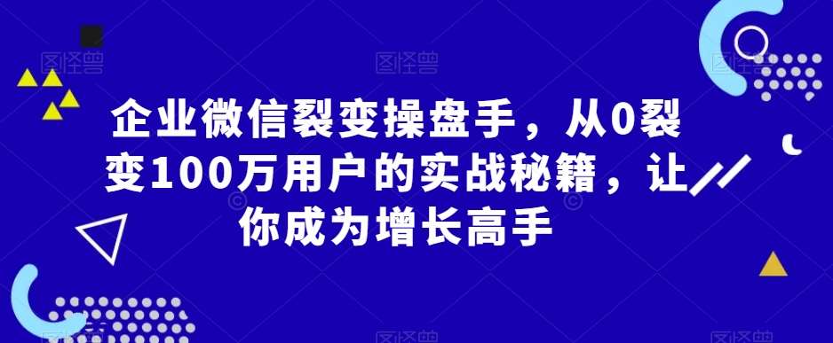 企业微信裂变操盘手，从0裂变100万用户的实战秘籍，让你成为增长高手|无忧资源社