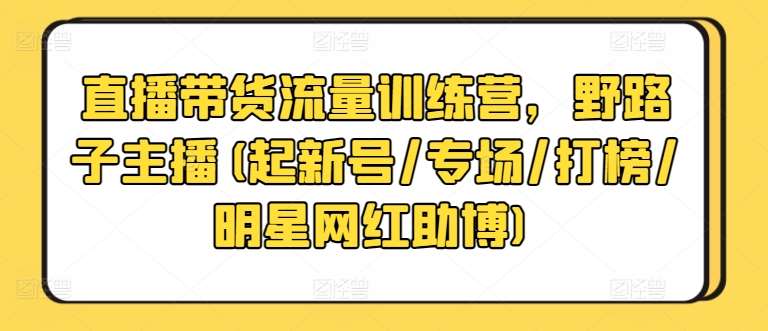 直播带货流量训练营，野路子主播(起新号/专场/打榜/明星网红助博)|无忧资源社