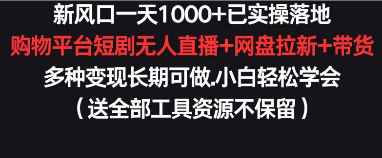 新风口一天1000+已实操落地购物平台短剧无人直播+网盘拉新+带货多种变现长期可做【揭秘】|无忧资源社