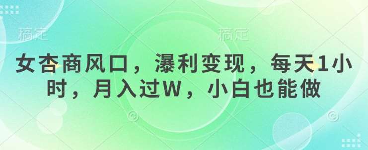 女杏商风口，瀑利变现，每天1小时，月入过W，小白也能做|无忧资源社