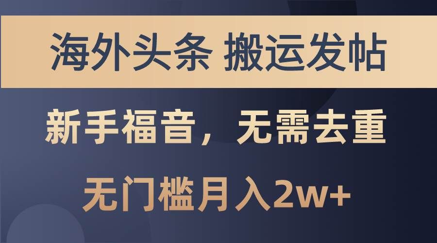 （10861期）海外头条搬运发帖，新手福音，甚至无需去重，无门槛月入2w+|无忧资源社