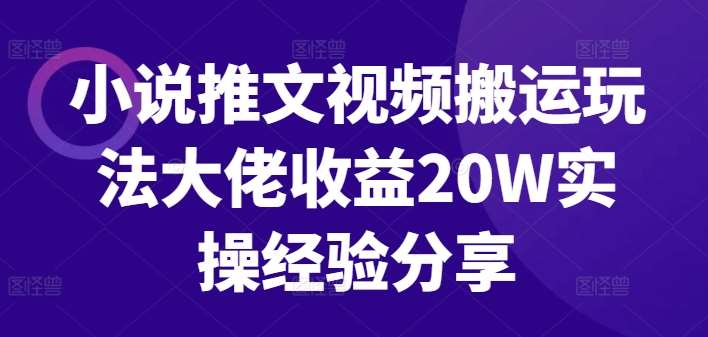 小说推文视频搬运玩法大佬收益20W实操经验分享|无忧资源社