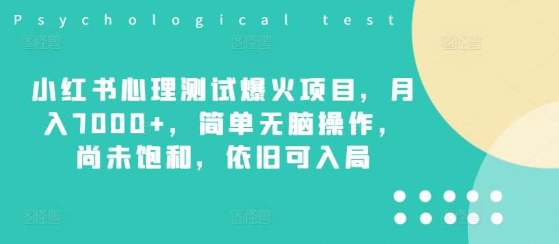 小红书心理测试爆火项目，月入7000+，简单无脑操作，尚未饱和，依旧可入局|无忧资源社