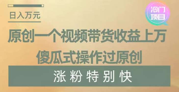 原创一个视频带货收益上万，傻瓜式操作过原创，几分钟做一个视频涨粉特别快【揭秘】|无忧资源社