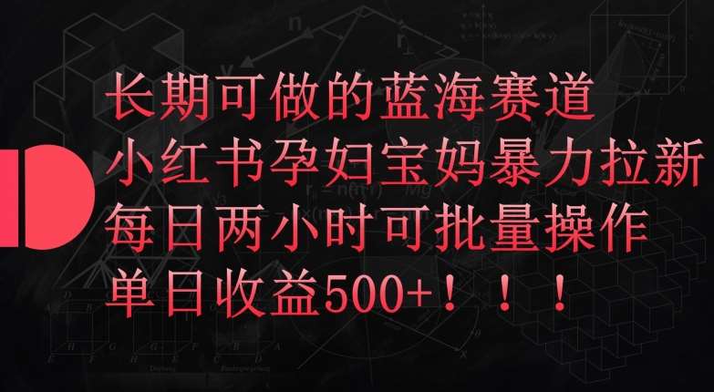 长期可做的蓝海赛道，小红书孕妇宝妈暴力拉新玩法，每日两小时可批量操作，单日收益500+【揭秘】|无忧资源社