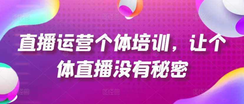 直播运营个体培训，让个体直播没有秘密，起号、货源、单品打爆、投流等玩法|无忧资源社