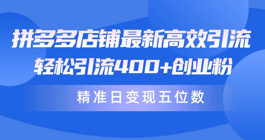 （10041期）拼多多店铺最新高效引流术，轻松引流400+创业粉，精准日变现五位数！|无忧资源社