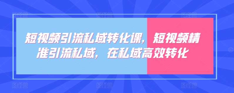 短视频引流私域转化课，短视频精准引流私域，在私域高效转化|无忧资源社