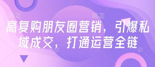 高复购朋友圈营销，引爆私域成交，打通运营全链|无忧资源社