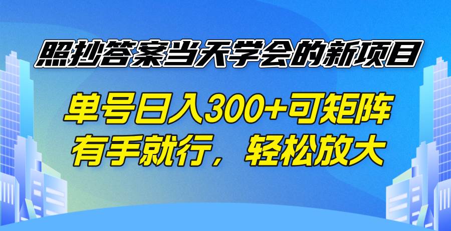 （14246期）照抄答案当天学会的新项目，单号日入300 +可矩阵，有手就行，轻松放大|无忧资源社