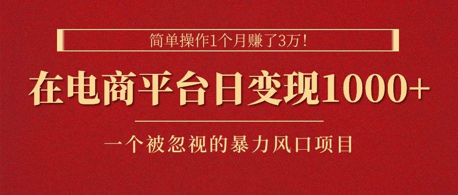 （11160期）简单操作1个月赚了3万！在电商平台日变现1000+！一个被忽视的暴力风口…|无忧资源社
