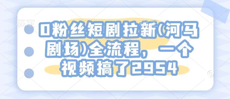 0粉丝短剧拉新(河马剧场)全流程，一个视频搞了2954|无忧资源社