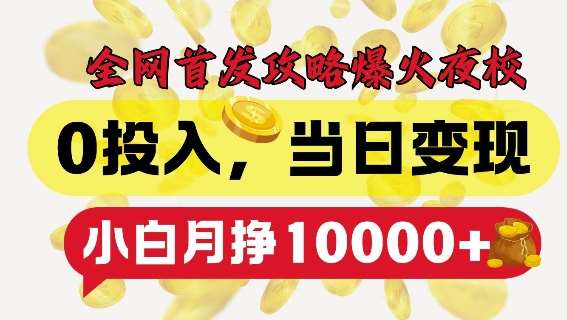 全网首发爆火夜校，0投入，当日变现，小白轻松月入1w+【揭秘】|无忧资源社