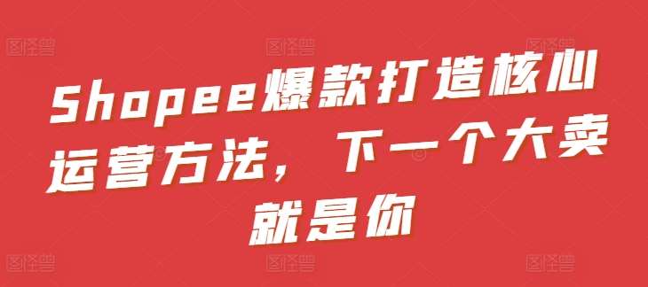 Shopee爆款打造核心运营方法，下一个大卖就是你|无忧资源社