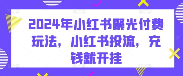 2024年小红书聚光付费玩法，小红书投流，充钱就开挂|无忧资源社