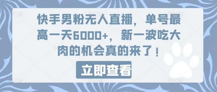 快手男粉无人直播，单号最高一天6000+，新一波吃大肉的机会真的来了|无忧资源社