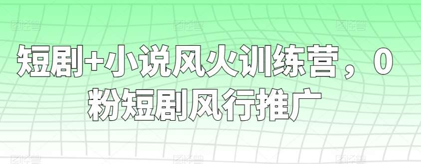 短剧+小说风火训练营，0粉短剧风行推广|无忧资源社