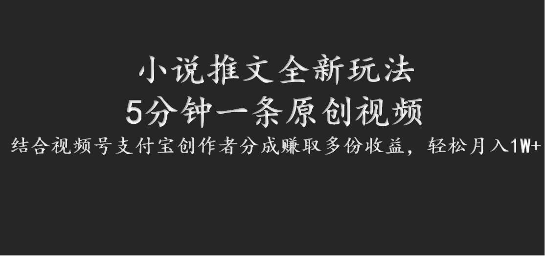 小说推文全新玩法，5分钟一条原创视频，结合视频号支付宝创作者分成赚取多份收益|无忧资源社