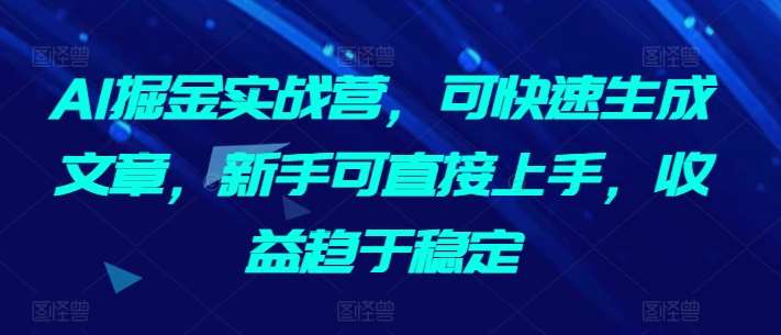 AI掘金实战营，可快速生成文章，新手可直接上手，收益趋于稳定|无忧资源社
