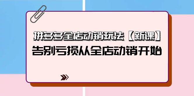 （9974期）拼多多全店动销玩法【新课】，告别亏损从全店动销开始（4节视频课）|无忧资源社