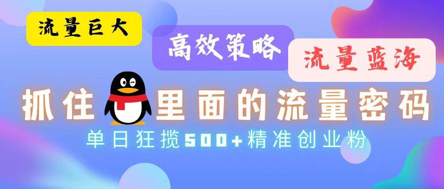 （13068期）流量蓝海，抓住QQ里面的流量密码！高效策略，单日狂揽500+精准创业粉|无忧资源社