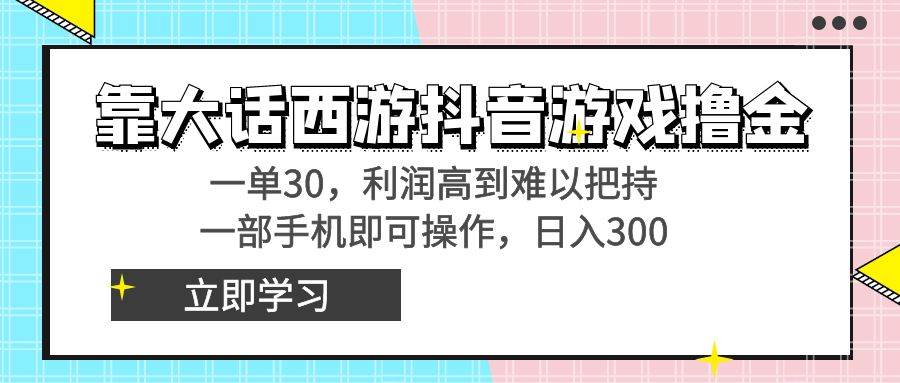 （8896期）靠大话西游抖音游戏撸金，一单30，利润高到难以把持，一部手机即可操作…|无忧资源社
