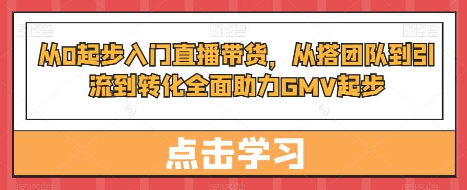 从0起步入门直播带货，​从搭团队到引流到转化全面助力GMV起步|无忧资源社
