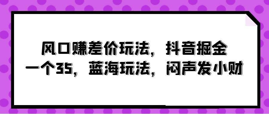 （10022期）风口赚差价玩法，抖音掘金，一个35，蓝海玩法，闷声发小财|无忧资源社