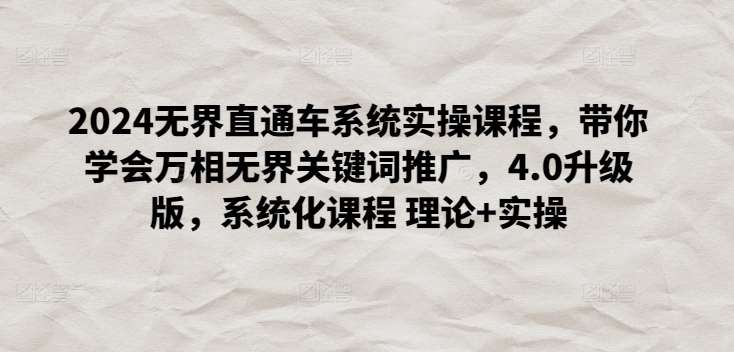 2024无界直通车系统实操课程，带你学会万相无界关键词推广，4.0升级版，系统化课程 理论+实操|无忧资源社