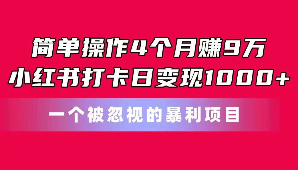 （11048期）简单操作4个月赚9万！小红书打卡日变现1000+！一个被忽视的暴力项目|无忧资源社
