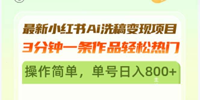 （13182期）最新小红书Ai洗稿变现项目 3分钟一条作品轻松热门 操作简单，单号日入800+|无忧资源社