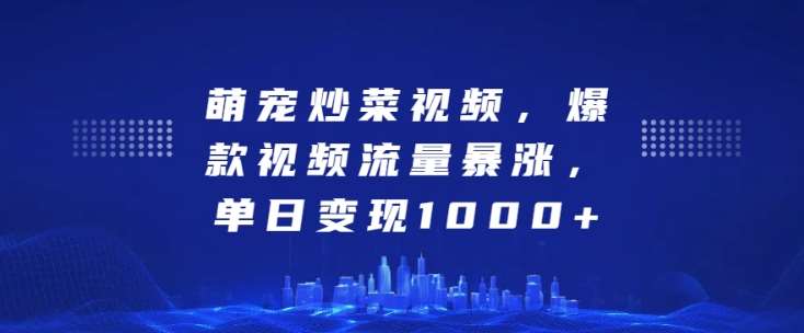 萌宠炒菜视频，爆款视频流量暴涨，单日变现1k|无忧资源社