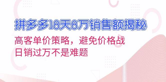 （13383期）拼多多18天8万销售额揭秘：高客单价策略，避免价格战，日销过万不是难题|无忧资源社
