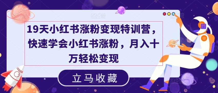 19天小红书涨粉变现特训营，快速学会小红书涨粉，月入十万轻松变现|无忧资源社