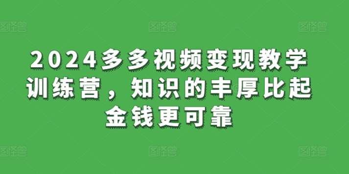 2024多多视频变现教学训练营，知识的丰厚比起金钱更可靠|无忧资源社