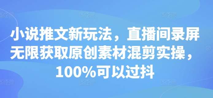 小说推文新玩法，直播间录屏无限获取原创素材混剪实操，100%可以过抖|无忧资源社